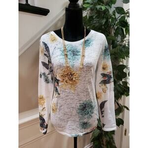 International Concepts Women White Polyester Round Neck Long Sleeve Top Blouse S